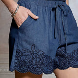 Denim Embroidered Shorts