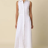 Olivaceous - Aimme Button-Front Linen Maxi Dress