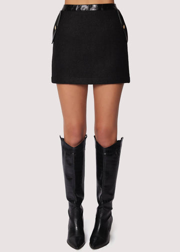 Lost + Wander - Alessia Mini Skirt - Black Fall Woven Boucle Fitted Pockets