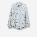 Q2 Light Blue Button-Down Shirt with Dog Print