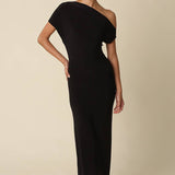 Olivaceous - Noir One Shoulder Maxi Dress