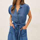 Be Cool - MINI DENIM LOOK TENCEL BUTTON UP DRESS WITH POCKETS