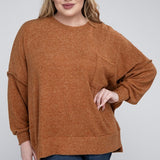 Brushed Melange Drop Shoulder Sweater, Various Colors, Zenana (Plus only)