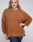 Brushed Melange Drop Shoulder Sweater, Various Colors, Zenana (Plus only)