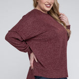 Brushed Melange Drop Shoulder Sweater, Various Colors, Zenana (Plus only)