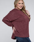 Brushed Melange Drop Shoulder Sweater, Various Colors, Zenana (Plus only)