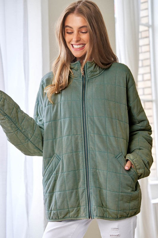 Washed Soft Comfy Quilting Zip Closure Jacket (Various colors), Davi & Dani