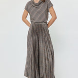 preorder- Current Air - Pleated Plaid Maxi Skirt