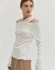 Crescent  Ingrid One Shoulder Rib Top (White)