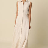 Olivaceous - Aimme Button-Front Linen Maxi Dress