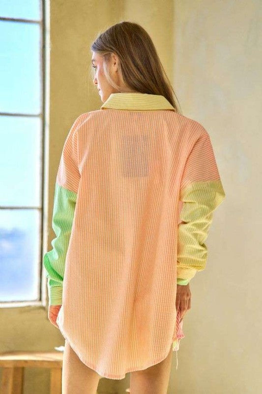 OVERSIZED MULTI COLOR STRIPE BUTTON DOWN, Davi & Dani