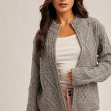 Pattern Zip Front Sweater, Hem and Thread