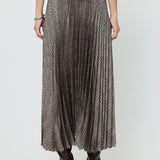 preorder- Current Air - Pleated Plaid Maxi Skirt