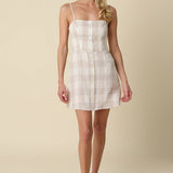 Olivaceous - Lisa Gingham Button Front Mini Linen Dress
