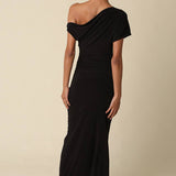 Olivaceous - Noir One Shoulder Maxi Dress