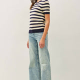 Be Cool - CLASSIC FIT STRIPED SHORT SLEEVE SWEATER TOP