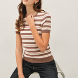 Be Cool - CLASSIC FIT STRIPED SHORT SLEEVE SWEATER TOP