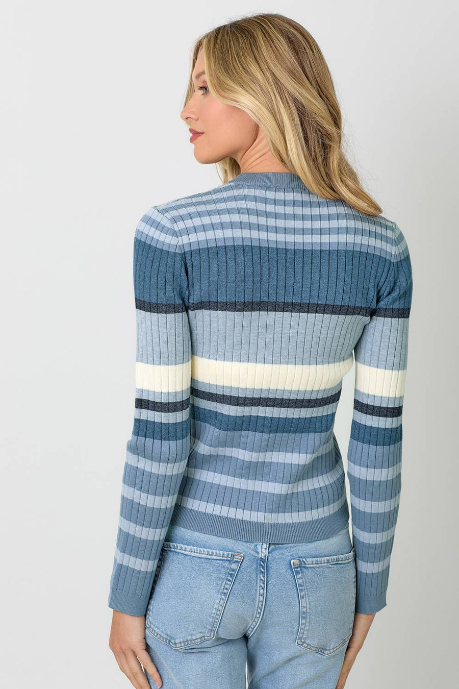 Mystree Color Block Striped Sweater Top