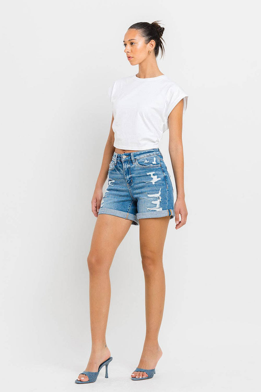 VERVET by FLYING MONKEY - HIGH RISE DOUBLE CUFF SHORTS