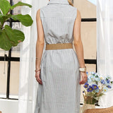 ADORA Striped Button Down Sleeveless Midi Dress