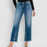 Flying Monkey - High Rise Frayed Hem Crop Straight Jeans