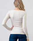 Hashttag - Ribbed Henley Long Sleeve Top