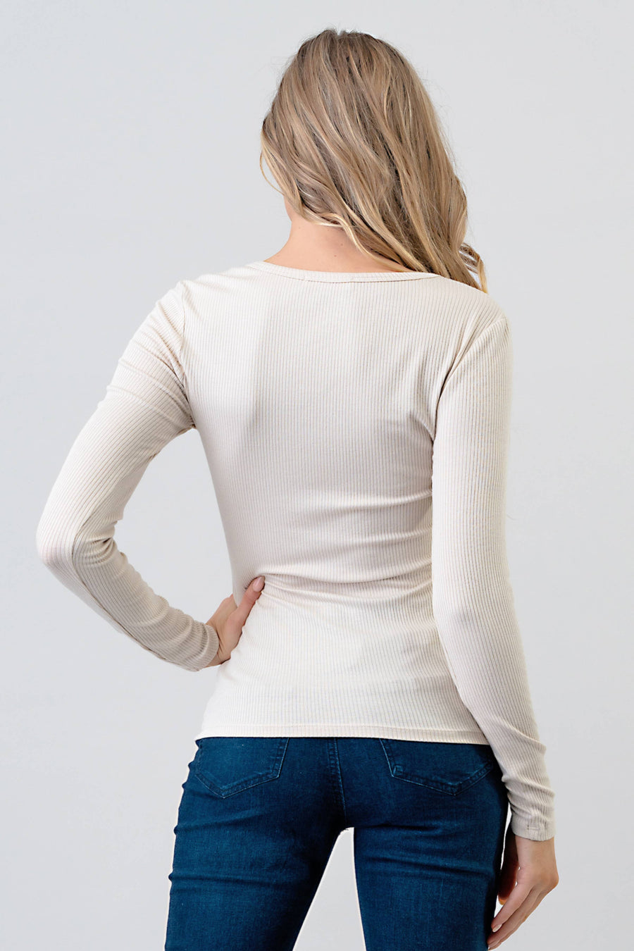 Hashttag - Ribbed Henley Long Sleeve Top