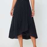 Current Air - Gingham Asymmetric Belted Midi Skirt