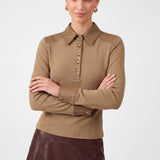 Current Air - Ribbed Knit Faux Leather Polo Top