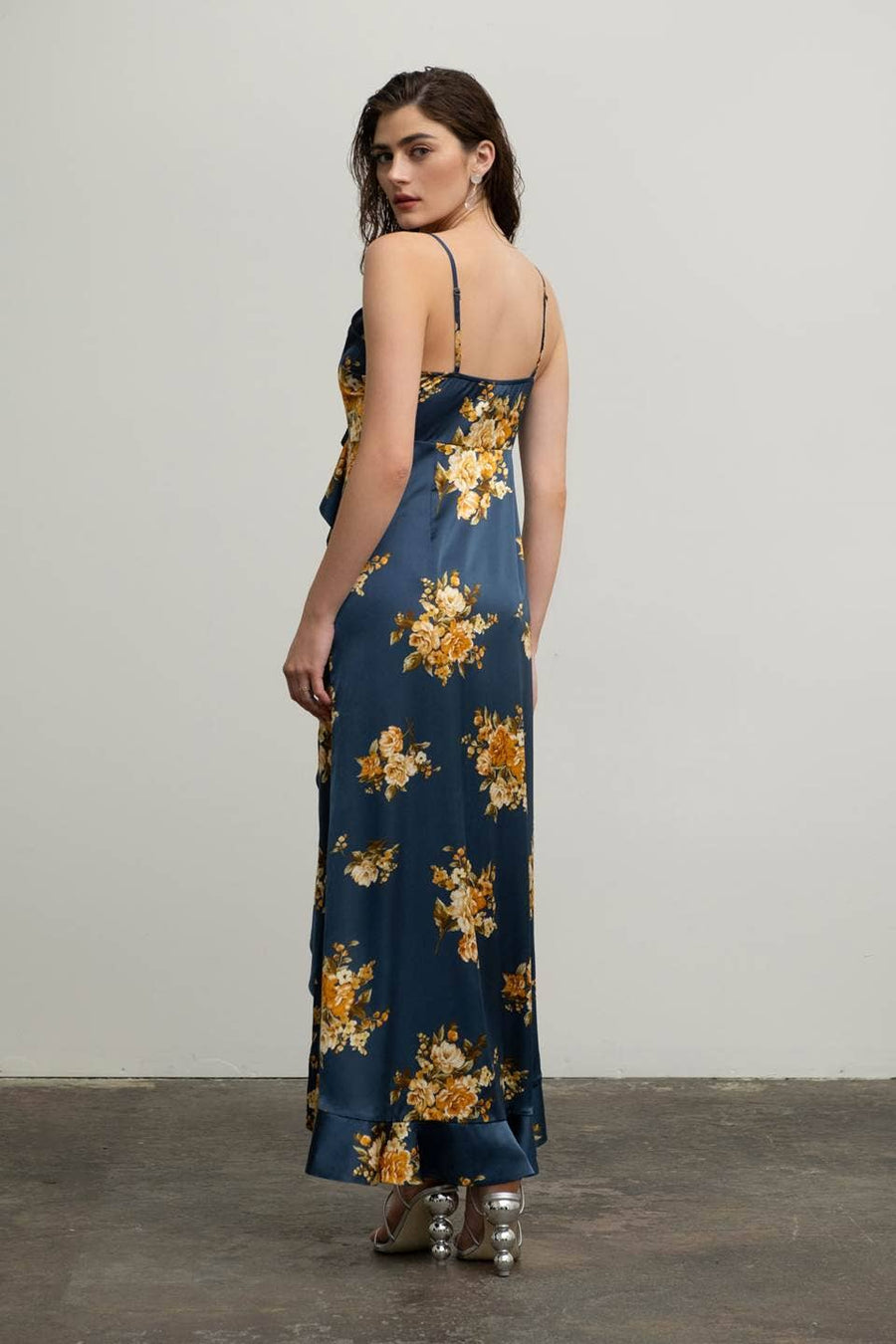 Moon River - FLORAL SLEEVELESS RUFFLE WRAP MAXI DRESS