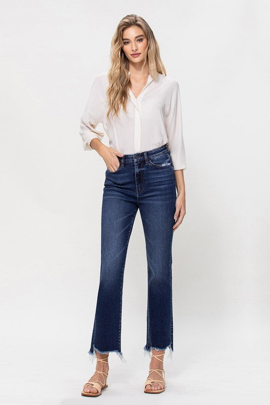 High Rise Distressed Hem Kick Flare Jeans, Vervet by Flying Monkey