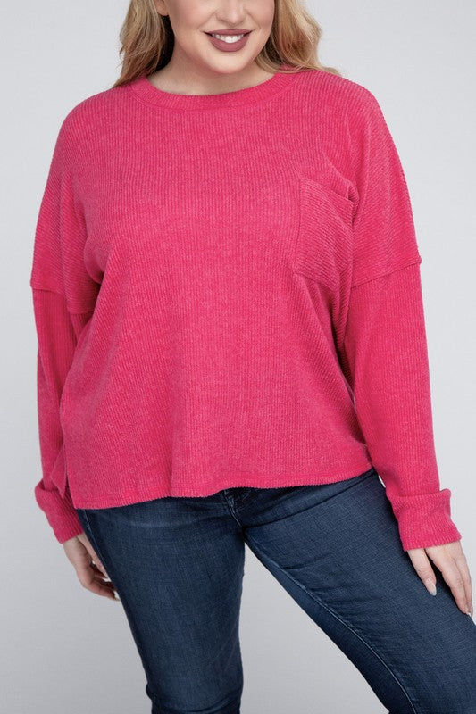 Ribbed Brushed Melange Sweater, Various Colors, Zenana