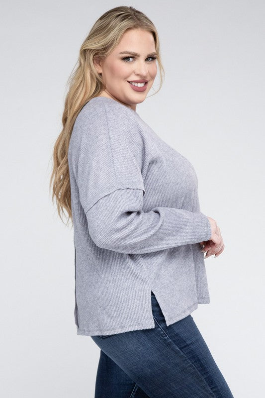 Ribbed Brushed Melange Sweater, Various Colors, Zenana