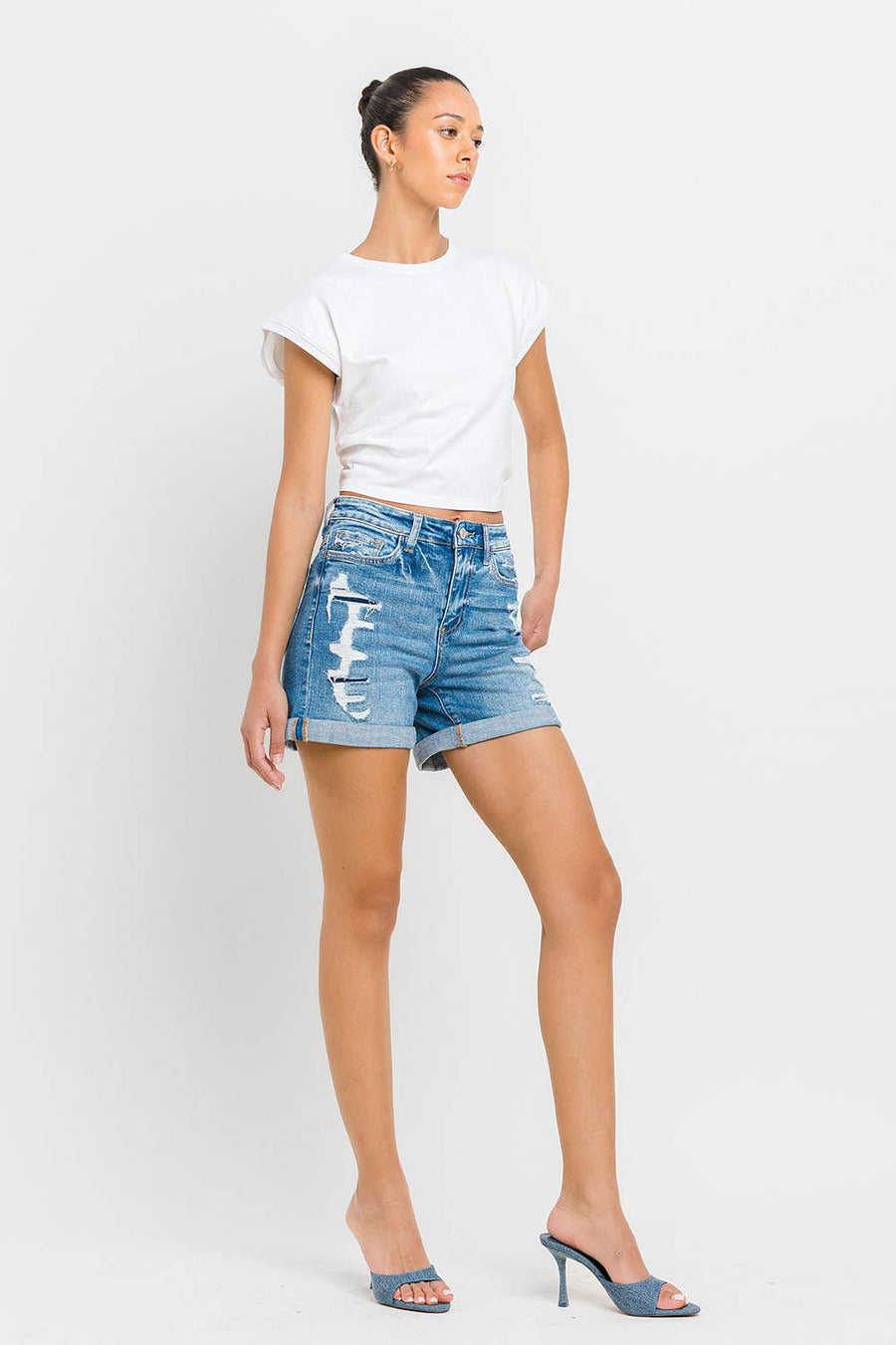 VERVET by FLYING MONKEY - HIGH RISE DOUBLE CUFF SHORTS