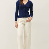 Be Cool - RUFFLED V-NECK DETAIL RIBBED CARDIGAN