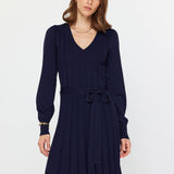 Current Air - Pleated Sweater Mini Dress W/waist Tie