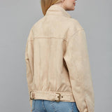 FATE - Oversized Curved Pocket High neck Faux Suede Jacket