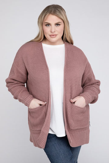 Waffle Open Cardigan Sweater, Various Colors, Zenana (Plus size only)