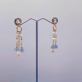 Zhanna Jewelry, Chandelier Pearl Drop and Blue Topaz Earrings