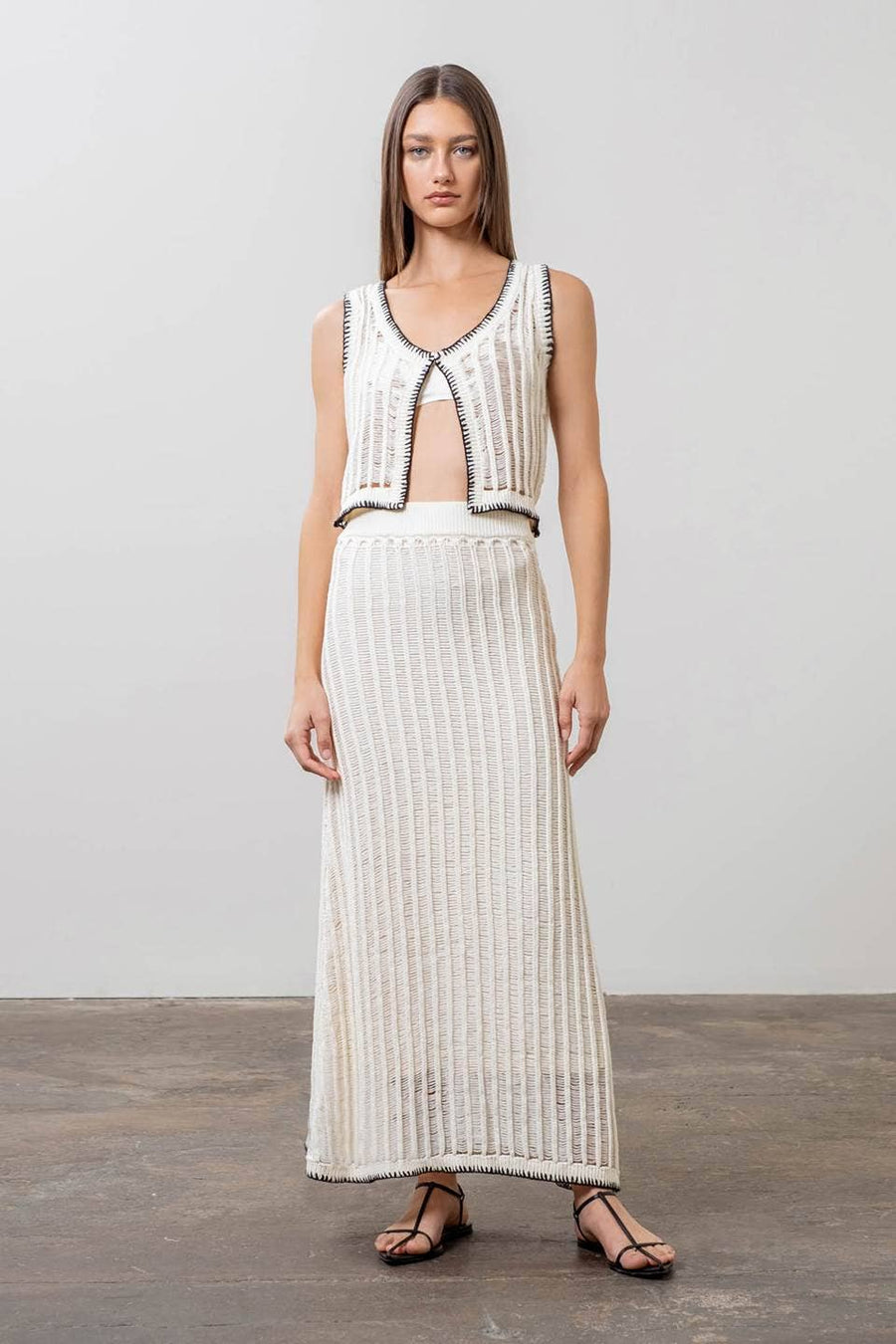 Moon River - CROCHET LADDER KNIT CONTRAST MIDI SKIRT