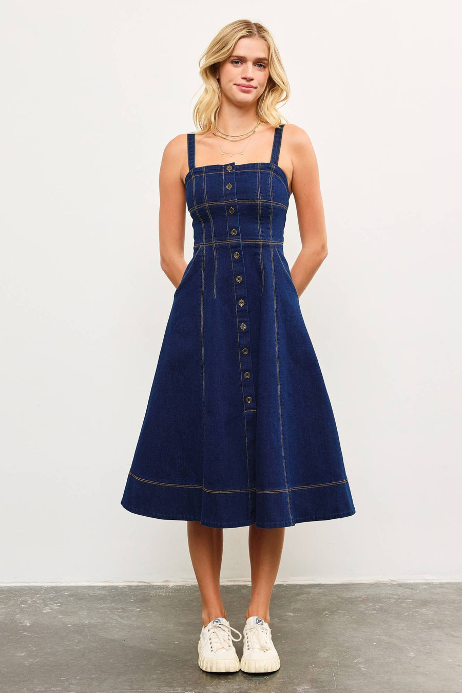 Mustard Seed - BUTTON DOWN FRONT CORSET DETAIL DENIM DRESS