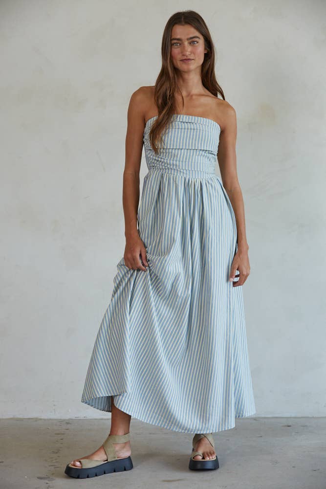By Together - Striped Tube Strapless Flare Maxi Dress
