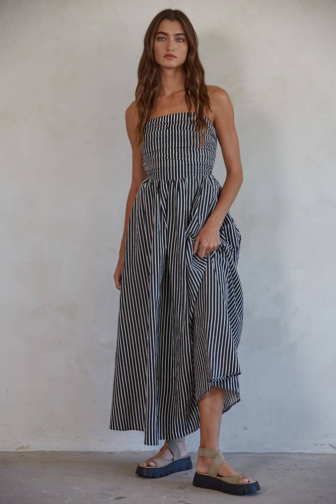 By Together - Striped Tube Strapless Flare Maxi Dress