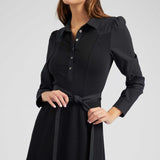 Current Air - Mixed Fabric Collared Midi Dress