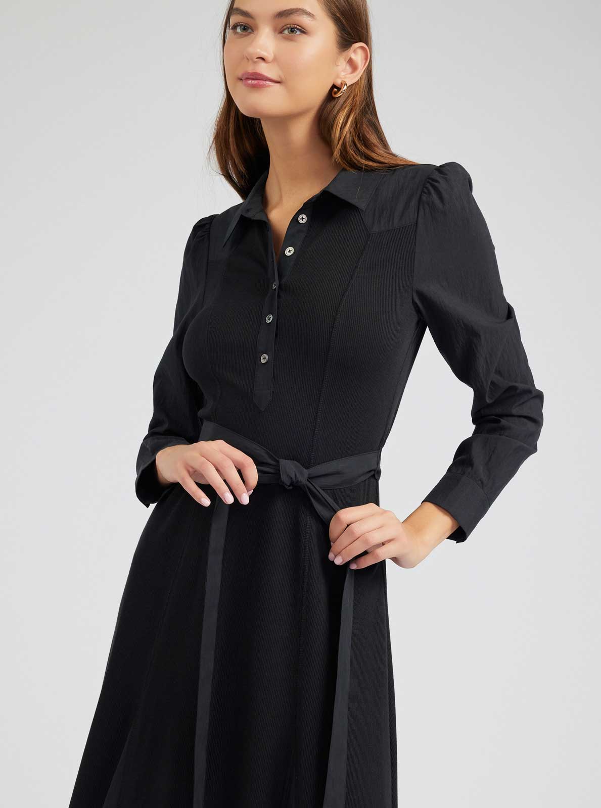 Current Air - Mixed Fabric Collared Midi Dress