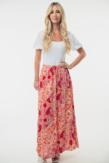White Birch High Waisted Floral Woven Skirt (Plus size only)