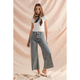 So Me - WASHED STRIPE DENIM FRAYED HEM PANTS