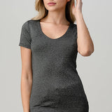 V Neck Double Layered Short Sleeve Top, Hashttag