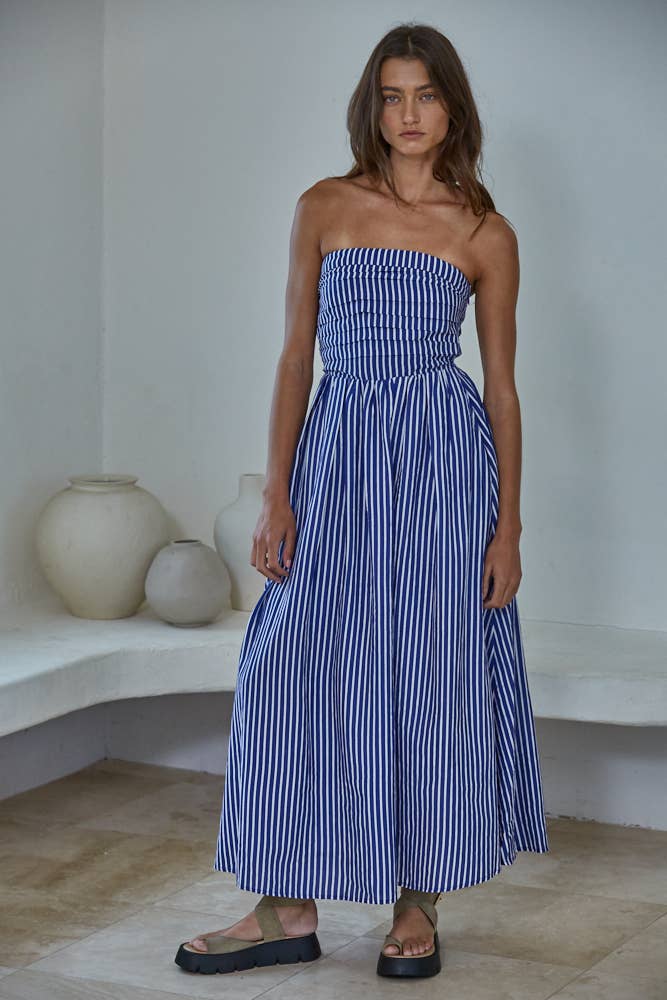 By Together - Striped Tube Strapless Flare Maxi Dress