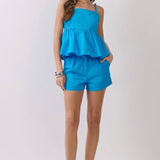 TCEC-Beaded Strap Peplum Sleeveless Top